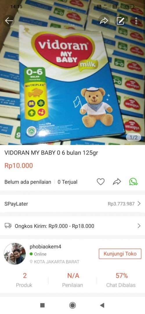Jual susu vidoran 0-6 bln ukurn 125gr, jual karna nyetok bnyk eh my baby hbs sakit gkcocok vidoran