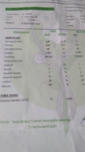 Hb rendah 5 pada orang dewasa