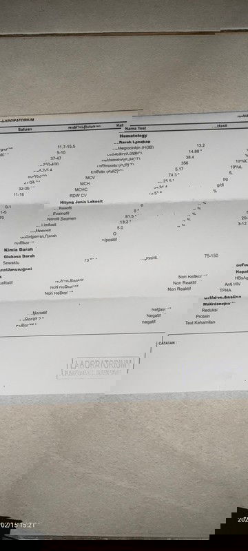 Hasil cek lab