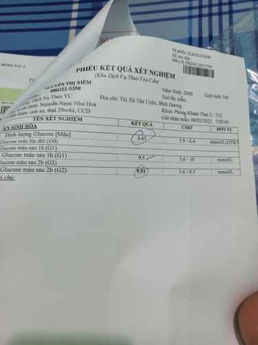 Mn cho e hỏi là test tiểu đường thai kỳ như vậy  cao ko ạ. Chỉ nghe bs dặn là ko an ngọt vs cơm lại