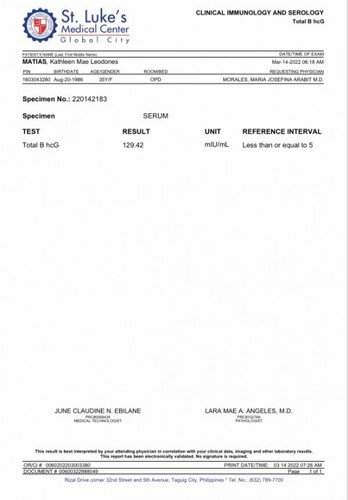 Serum Total Beta HCG
