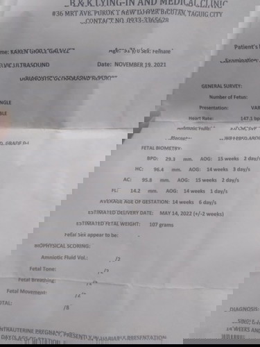 Ultrasound Result November 2021