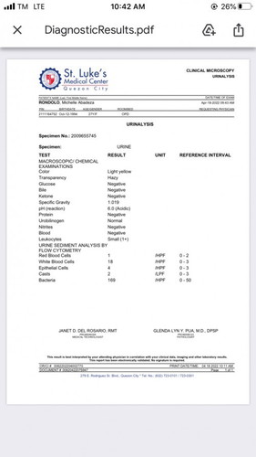 URINALYSIS RESULT