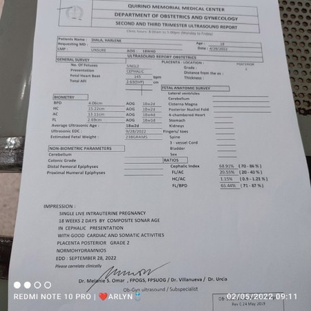 18 weeks Cephalic Posterior Grade 2