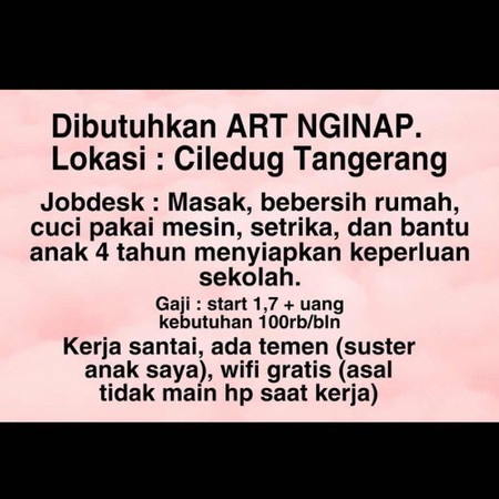 Dibutuhkan ART menginap