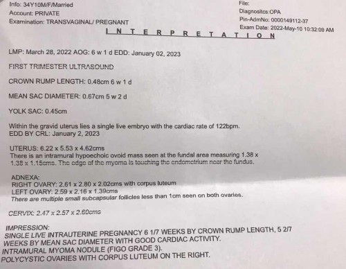 6 weeks embryo - 5 weeks sac