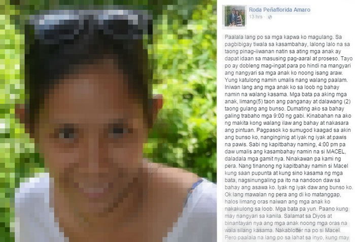 Wanted nanny: Former yaya runs away and leaves toddlers home alone