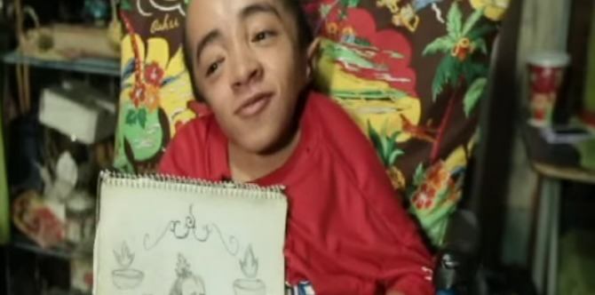 Boy with brittle bone disease shows off great drawing skills