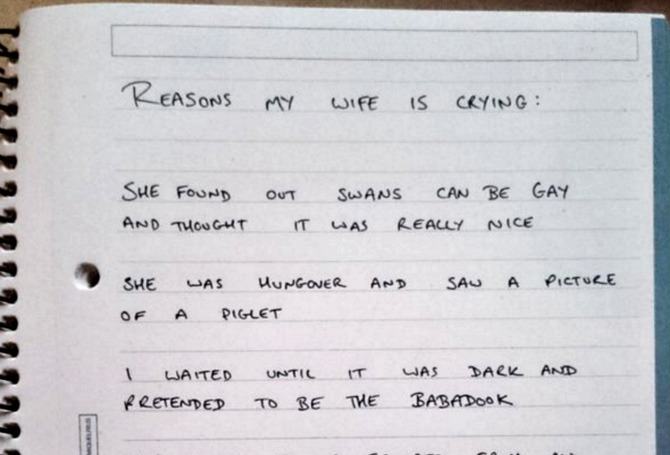 This man wrote down everything that made his wife cry for one month