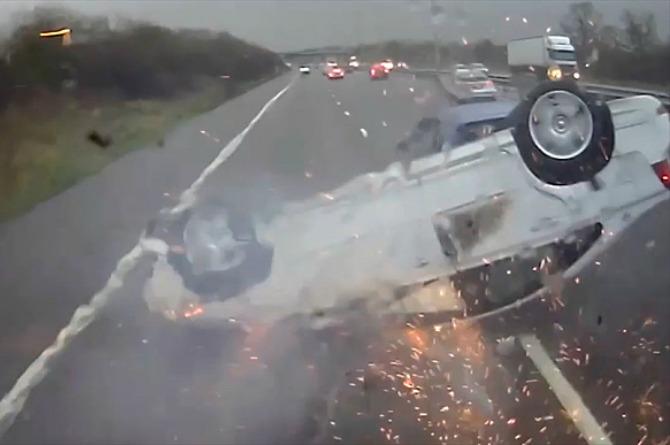 Car Flips Upside Down On The Freeway, Baby Survives
