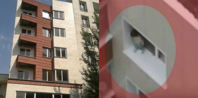 SCARY Footage: Toddler escapes fatal fall from a 9th floor window ledge!