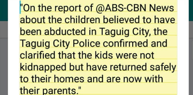 UPDATE: Young girls reportedly kidnapped in Taguig have been found
