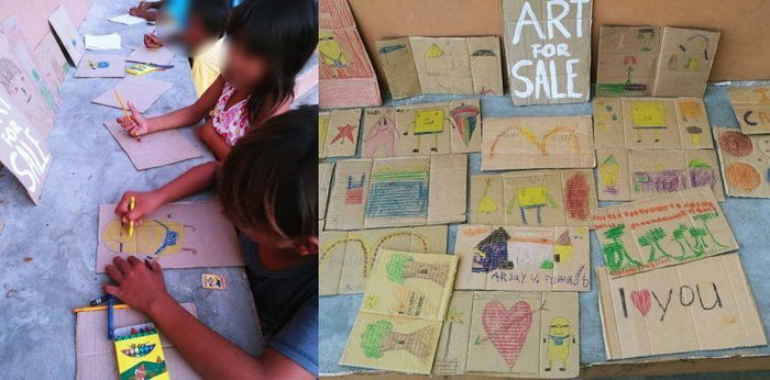 LOOK: Street kids nagbebenta ng kanilang drawing imbis na manglimos