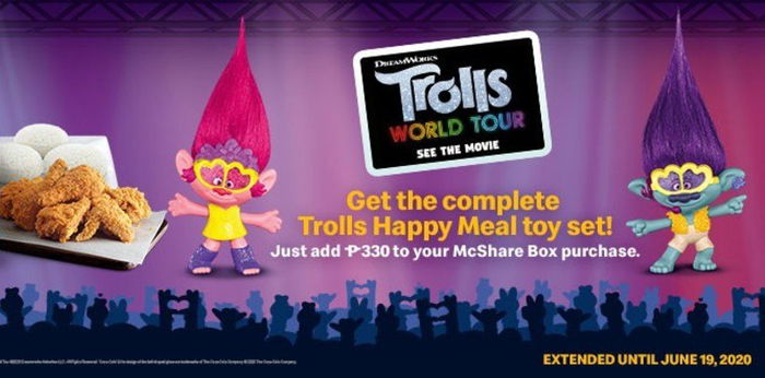 Collect all Trolls World Tour toys and Happy Meal Readers books for as low as Php35 each with NEW Add-On Promos
