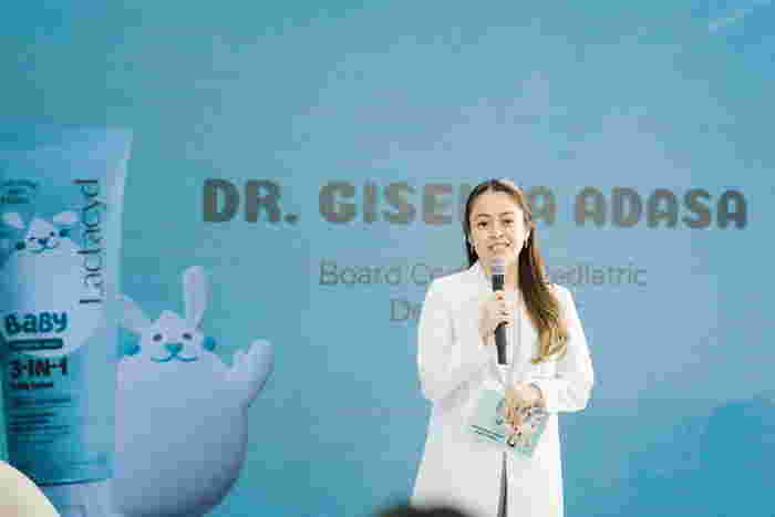 Dr. Gisella Adasa at Lactacyd Baby 3-in-1 Daily Lotion launch event, board certified pediatric and adult dermatologist, explains the importance of supporting babys skin barrier (Photo courtesy of Cocoon Studio @cocoonstudioph)