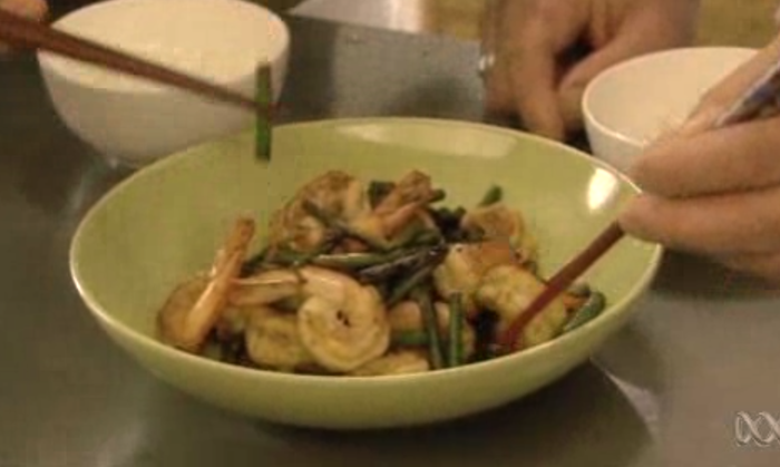 Stir fried prawns and rice wine