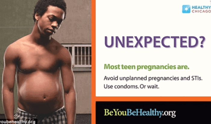 Teen pregnancy prevention ads with pregnant boys