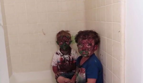 Dad loses it while trying to discipline his kids covered in paint
