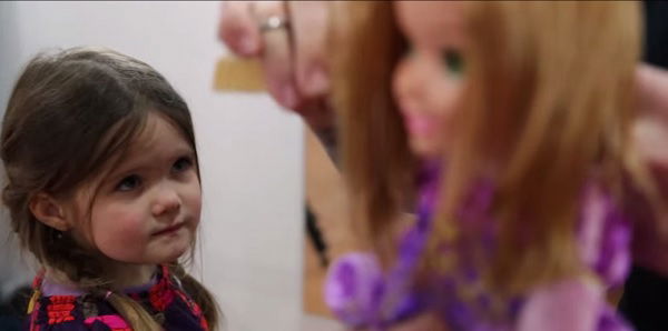 Little girl donates hair to kids with cancer - Her doll gets a haircut too!