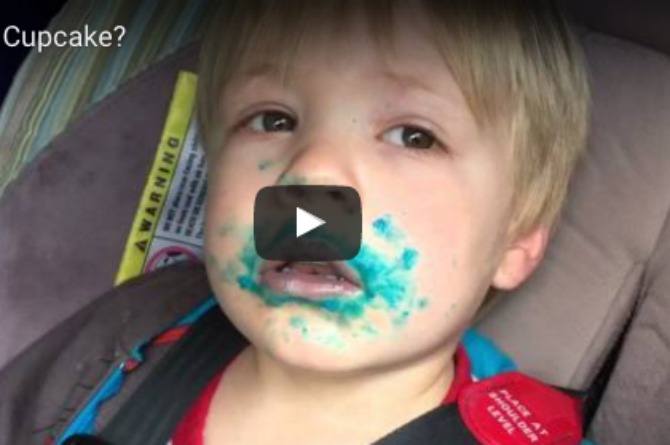 Did this little tot eat the cupcake?