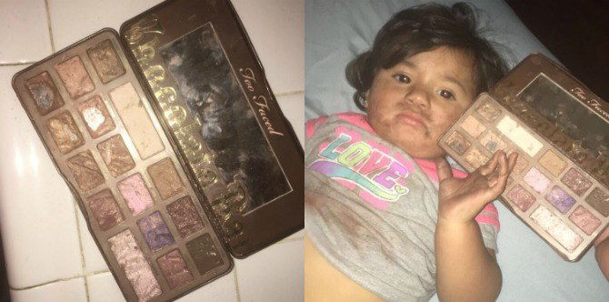 Lol: Girl eats chocolate-themed makeup; wears the evidence