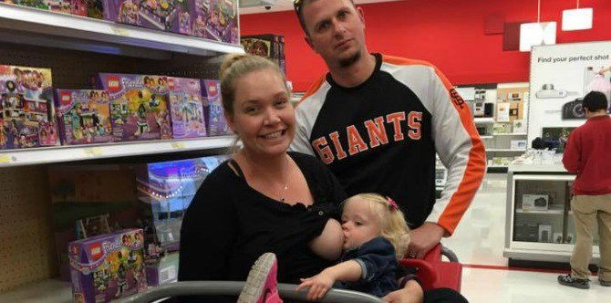 LOOK: This mum breastfeeds in Target, gets wheeled around by husband like a princess