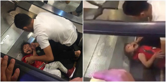 Little Girl In The Philippines Gets Hair Stuck In Escalator At Mall