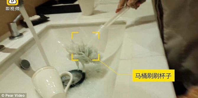 Cleaner washes teacups with toilet brush, gets caught on camera