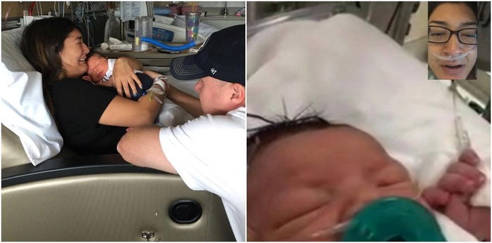 Mum finally gets to hold her baby after close call with septic shock