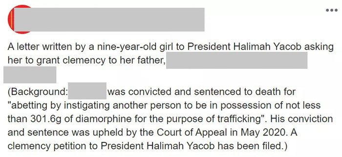 I need my father: Daughter of Death Row Inmate Pens Letter To President Halimah, Asks To Let Him Out