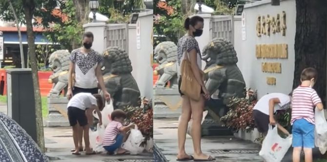 Supermum Takes Her Children To Pick Litter From Geylang Streets, Praised By Netizens