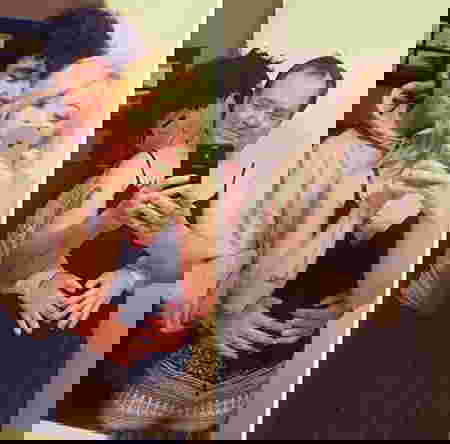 Ayah meniru pose selfie anak