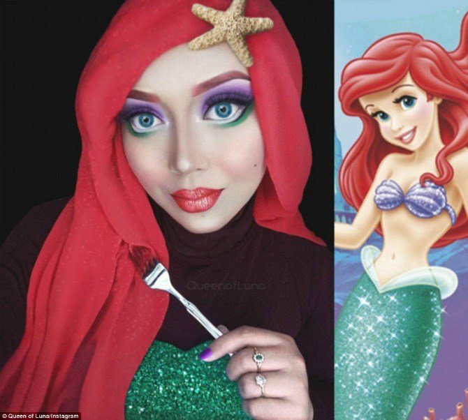 Make up artist ini berhasil meniru karakter Disney menggunakan hijabnya