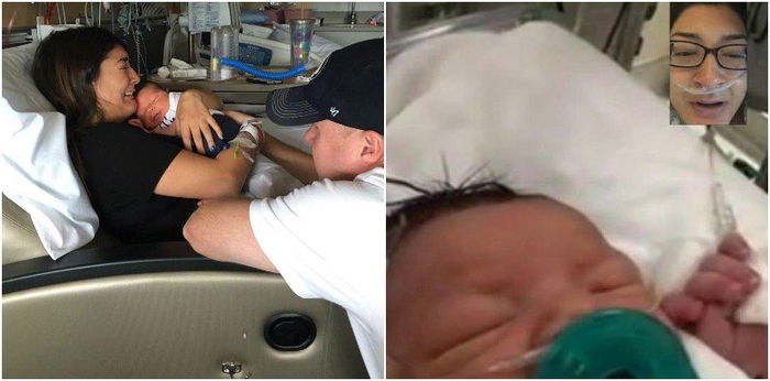 Ibu ini akhirnya bisa menggendong bayinya setelah mengalami syok septik pasca melahirkan