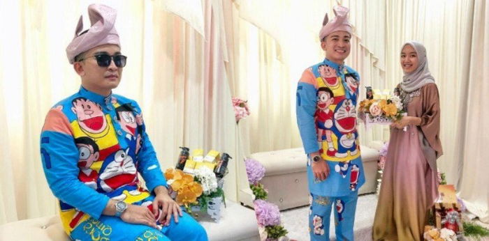 Viral! Pengantin ini kenakan baju adat motif Doraemon di hari pernikahannya