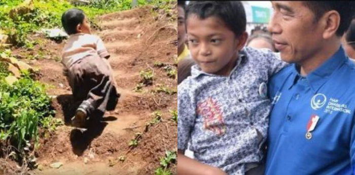 Momen Adul, bocah yang merangkak ke sekolah saat bertemu Jokowi bikin haru