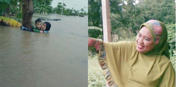 "Almarhumah ibu saya berhasil menyelamatkan cucunya saat banjir," kata anak korban