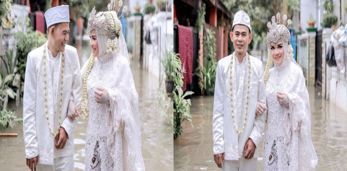Viral! 8 Fakta di balik Potret Pasangan yang Menikah Saat Banjir