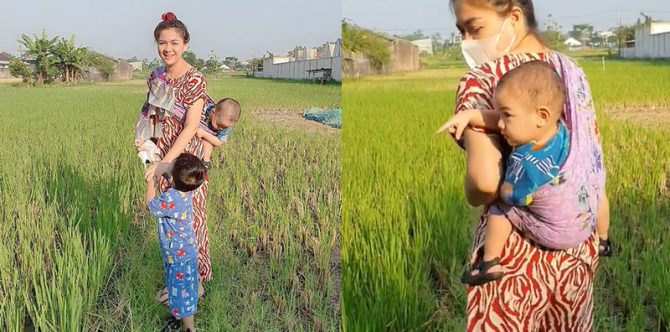 Nyaman Gendong Anak Pakai Kain Jarik, Ini Potret Vicky Shu