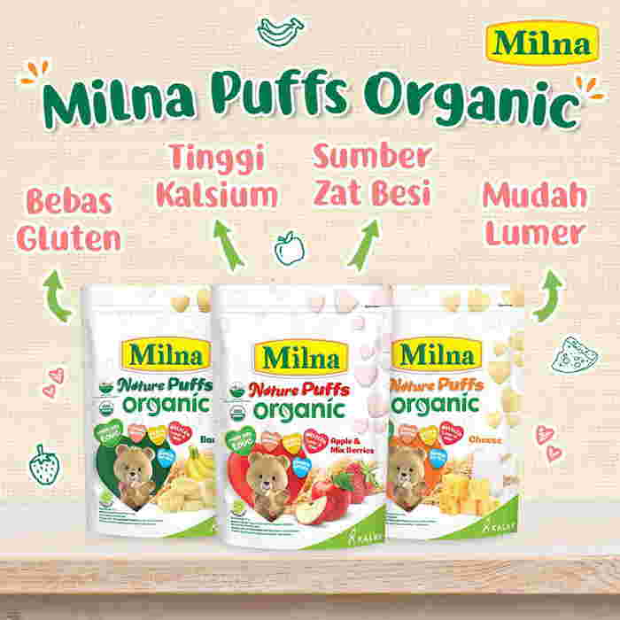 MILNA Nature Puff Organic, snack beras organik Gluten Free