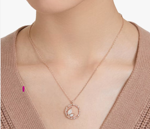 Dellium Necklace, Round Shape, Bamboo, White, Rose Gold-Tone Plated - White