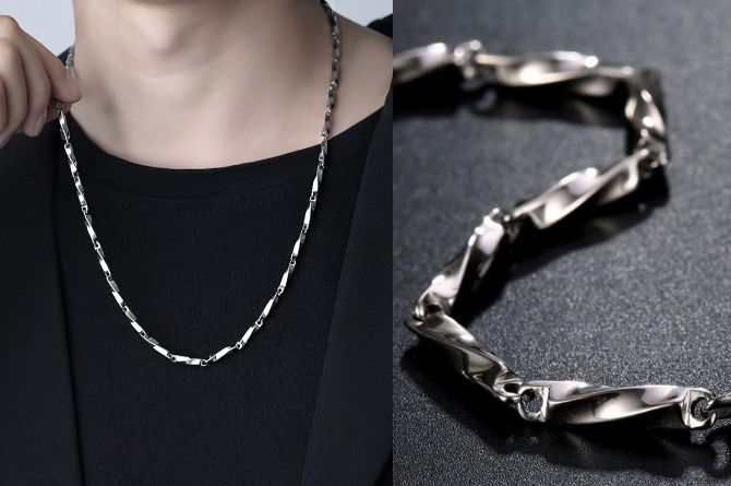 kalung titanium pria silver