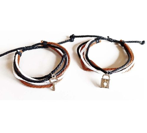 Gelang Couple Gembok Kunci Tali Kulit 3 Warna