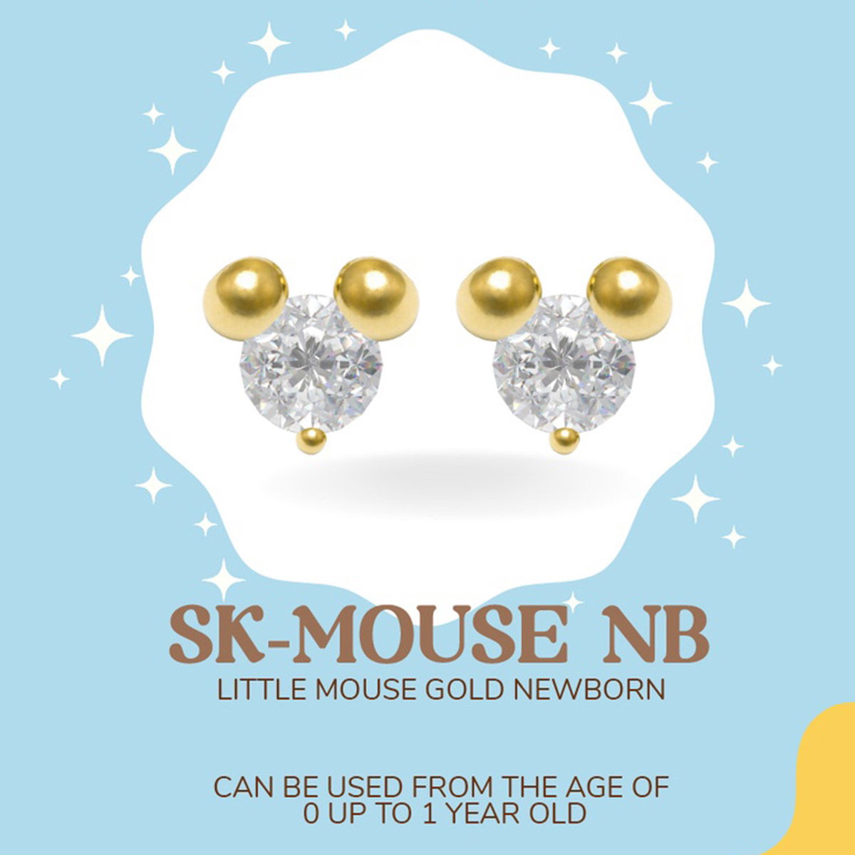 Littlethingshewear Little Mouse Gold Newborn - anting bayi baru lahir