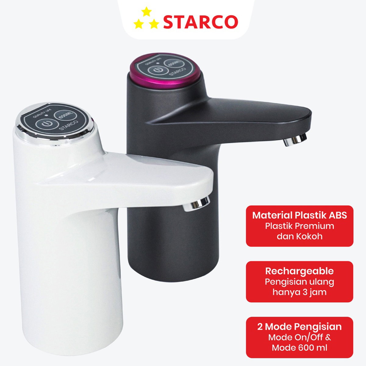 Starco Pompa Air Galon Elektrik Rechargeable USB J3 - pompa galon elektrik terbaik