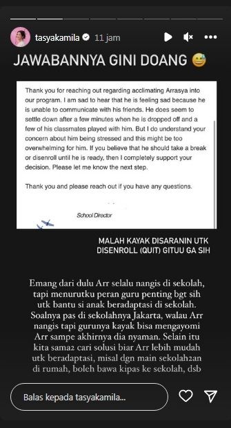 Cerita Anak Tasya Kamila Berhenti Sekolah