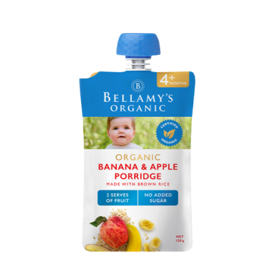 Bellamys Organic Bubur Bayi Organik Banana & Apple merk bubur bayi untuk kecerdasan otak