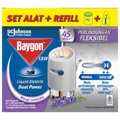 obat nyamuk elektrik Baygon Liquid Elektrik Refill Lavender & Dual Heater