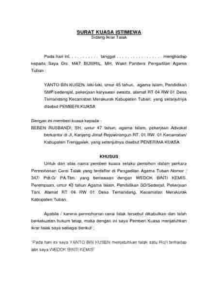 Contoh surat kuasa istimewa