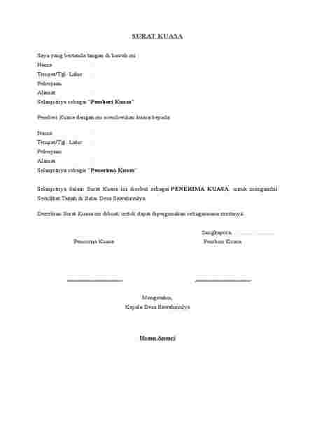 Contoh surat kuasa pengambilan sertifikat tanah